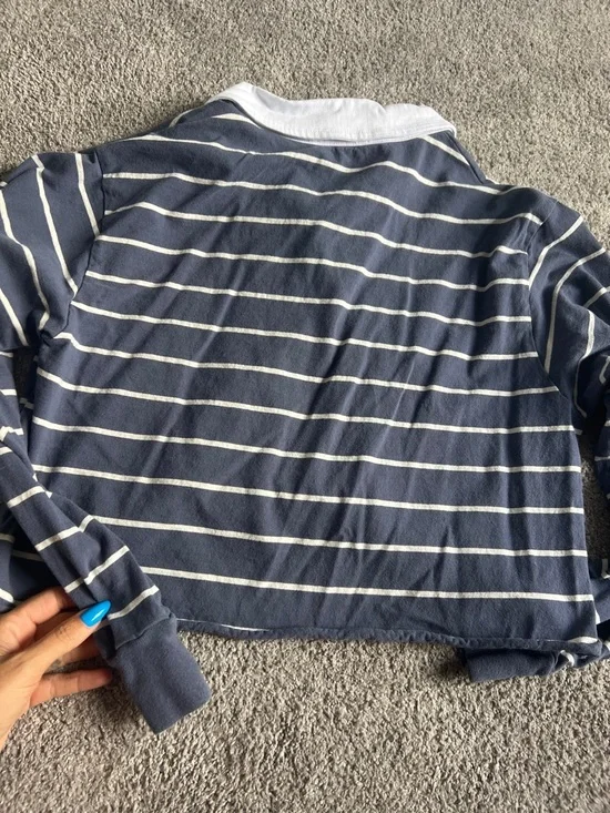 Brandy Melville Navy and White Striped Rugby Polo Top - Picture 5 of 5